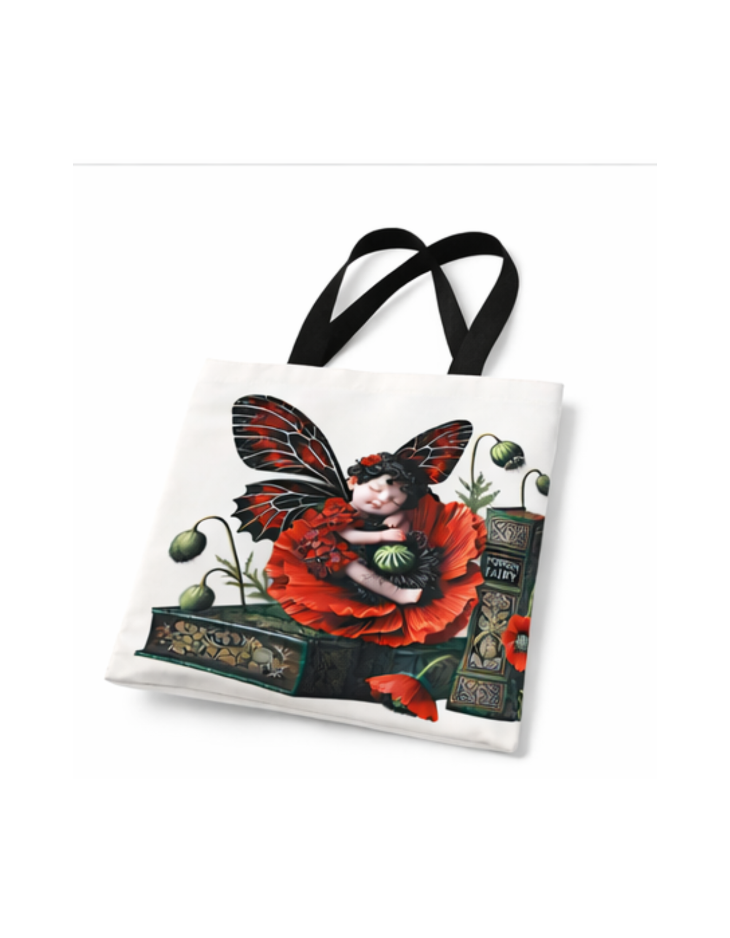 Geantă Shopper cu Zână Gotica și Maci Roșii