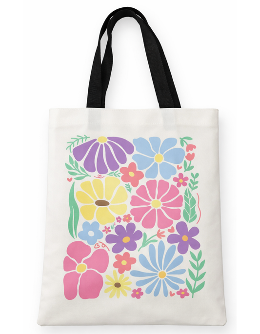 Geanta Tote Bag Alb, imprimeu floral colorat