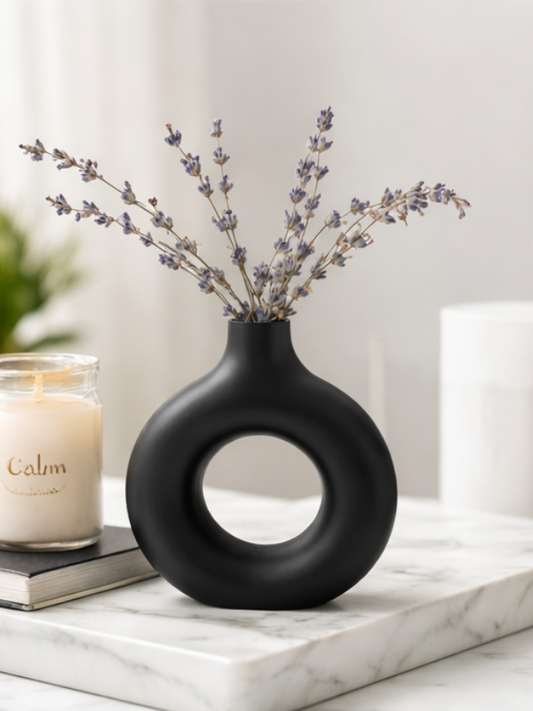 Vaza decorativă 3D, design minimalist, negru mat, 20cm
