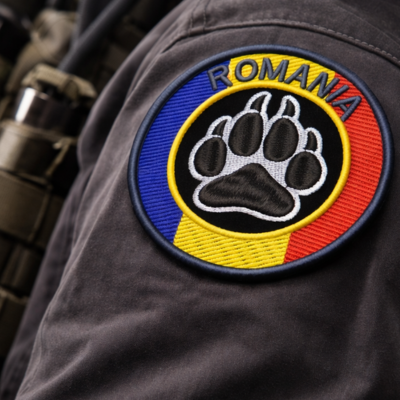 Patch Brodat România – Labă Urs / Animal cu Steagul României