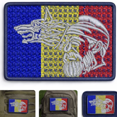 Patch Brodat Lup Dacic – Steagul României | Aplicare Termică sau Coasere
