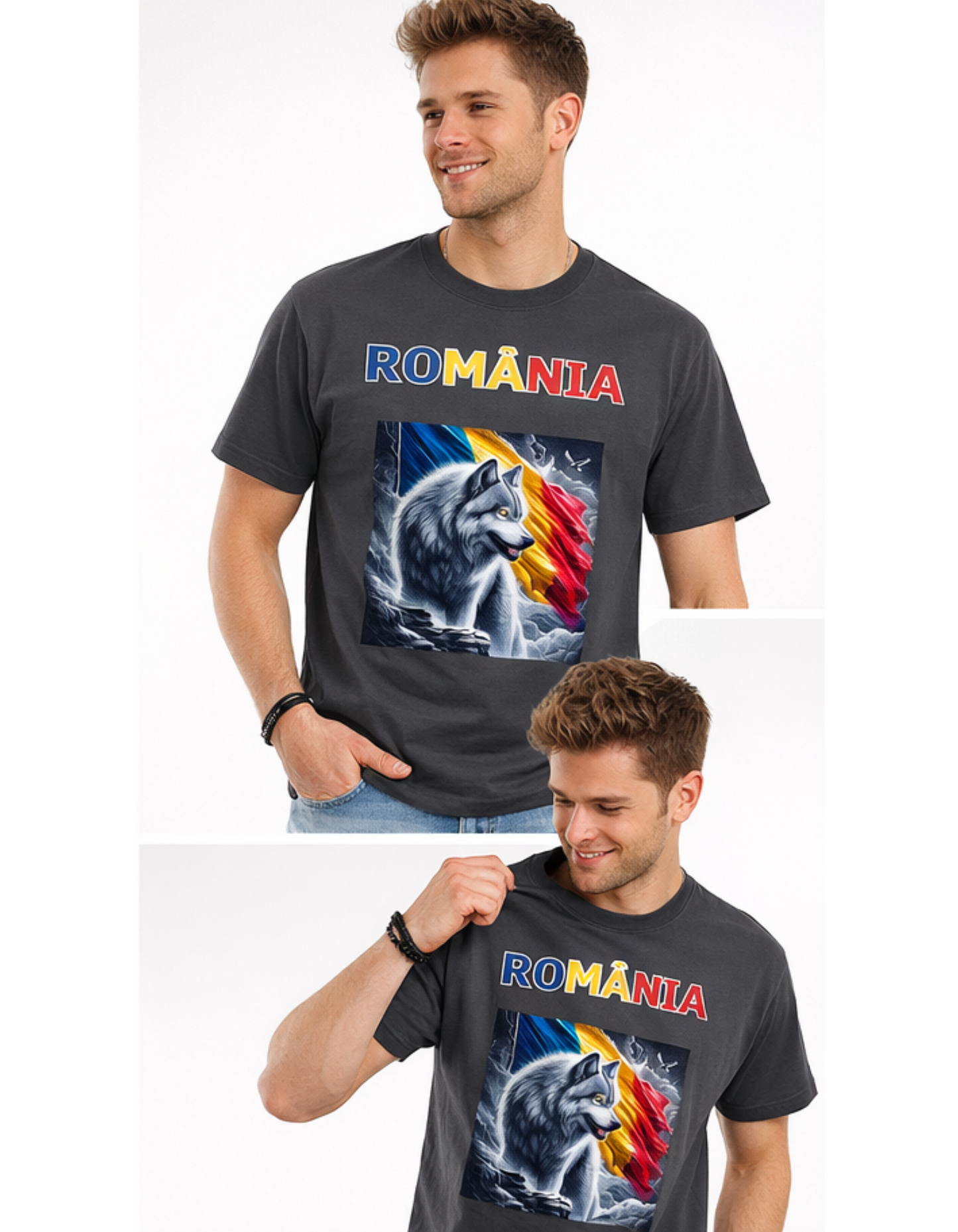 Tricou România Lup Alb – Tricou cu Steagul României (Print DTF)