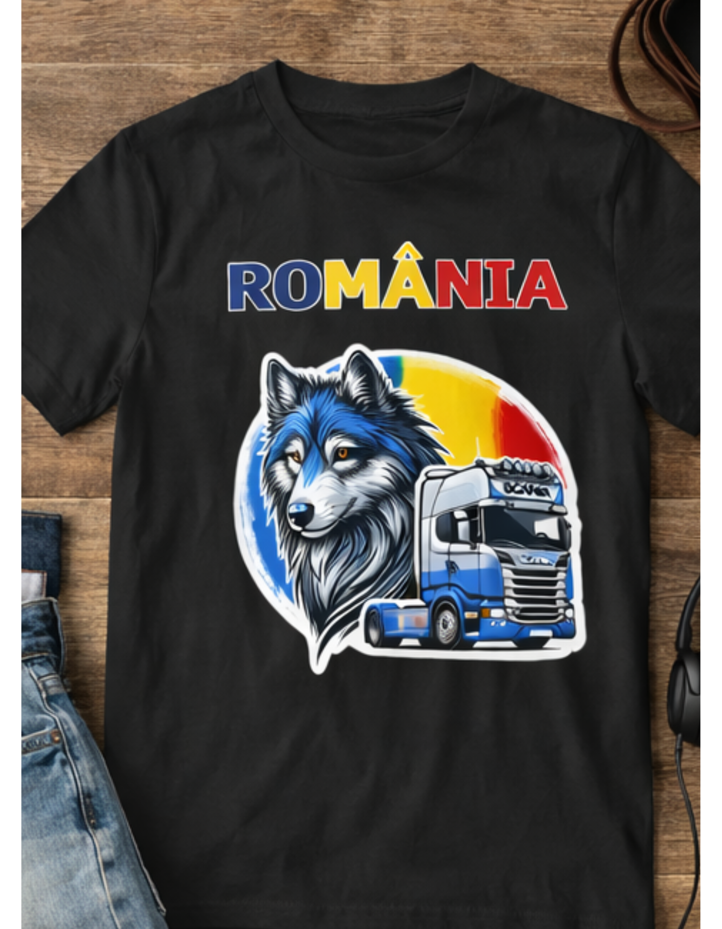 Tricou România Lup Dacic și Camion – Tricou pentru Șoferi