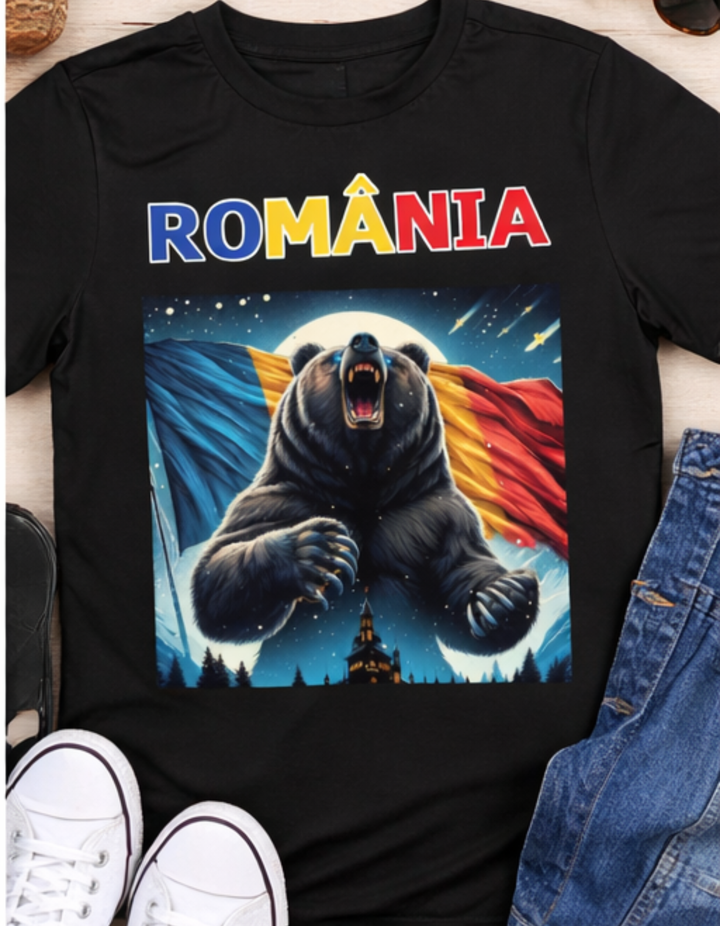 Tricou România cu Urs și Steagul României – Tricou Print DTF