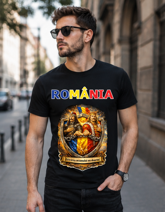 Tricou Vlad Țepeș și Ștefan cel Mare – 100% Bumbac, Imprimare DTF