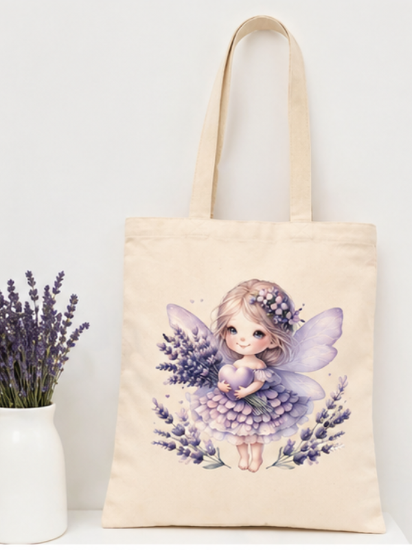 Geantă de bumbac 41x36 cm, imprimată DTF cu design de zână
