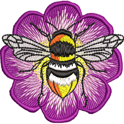 Petic brodat Bee on Flower, 80 mm, aplicabil pe textile