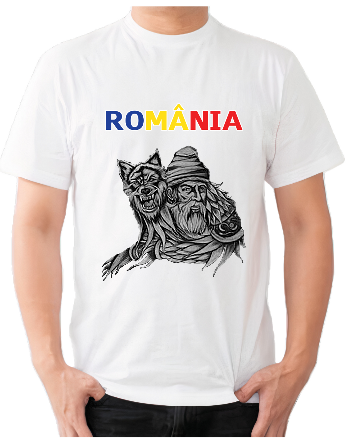 Tricou bumbac imprimat cu Lup, Dac si Romania