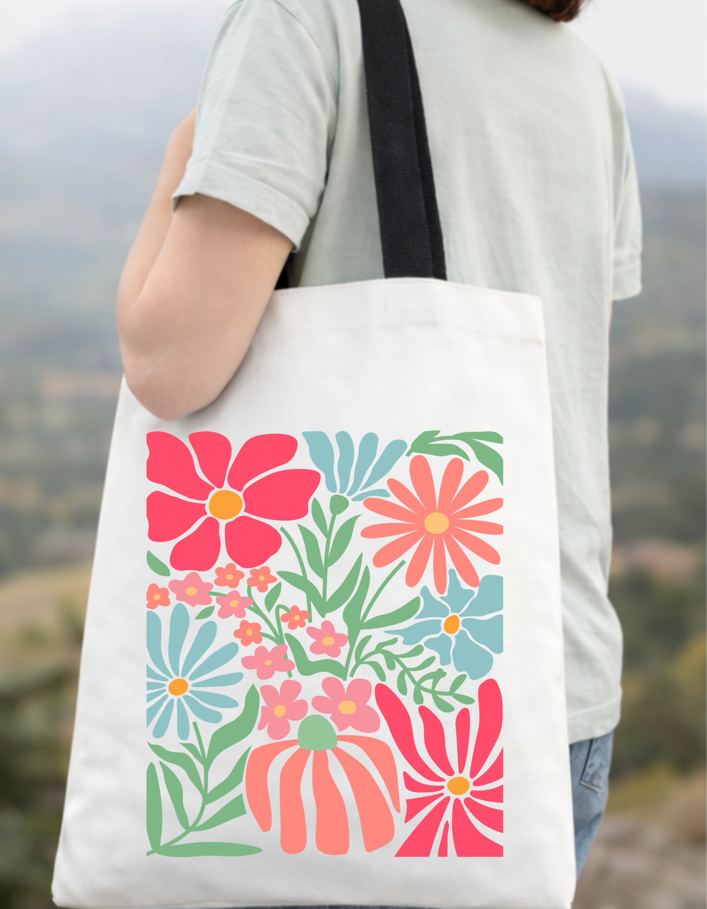 Geanta Tote Bag Alba cu Imprimeu DTF Floral Colorat