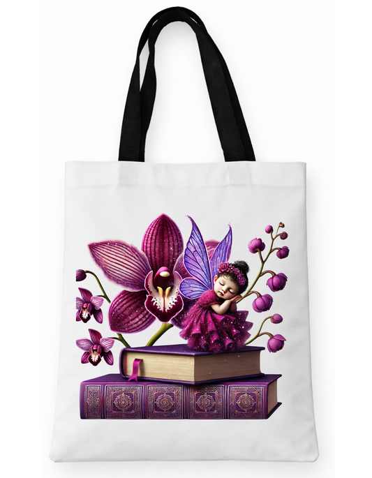 Geanta Tote Bag Alba 38x32 cm Zana cu Orhidee - Imprimare DTF