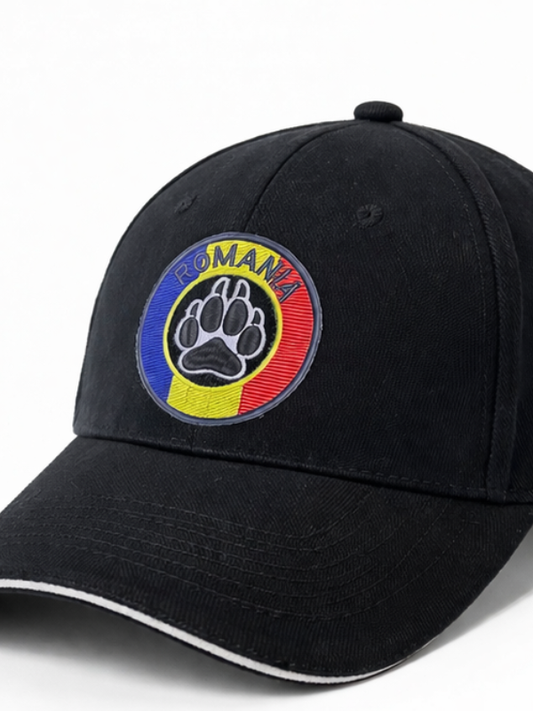 Șapcă neagră unisex România, design tricolor, aspect brodat, reglabilă, stil casual