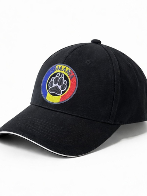 Șapcă neagră unisex România, design tricolor, aspect brodat, reglabilă, stil casual