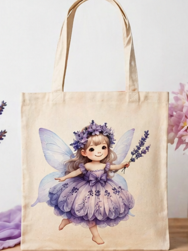 Geantă tote din bumbac 41x36 cm, Zână de lavandă, Imprimare DTF