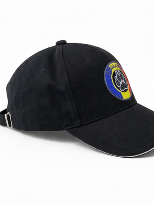 Șapcă neagră unisex România, design tricolor, aspect brodat, reglabilă, stil casual