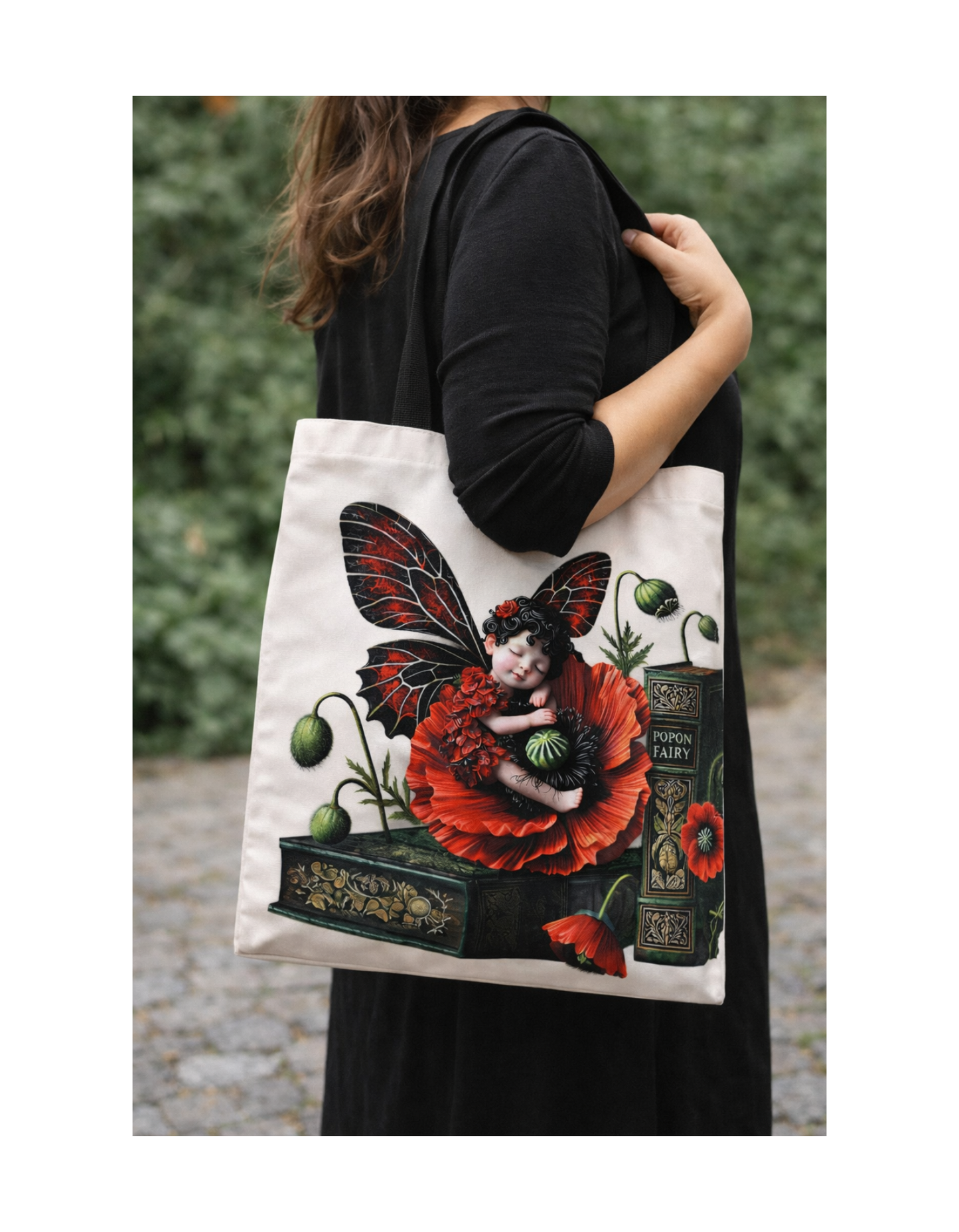 Geantă Shopper cu Zână Gotica și Maci Roșii