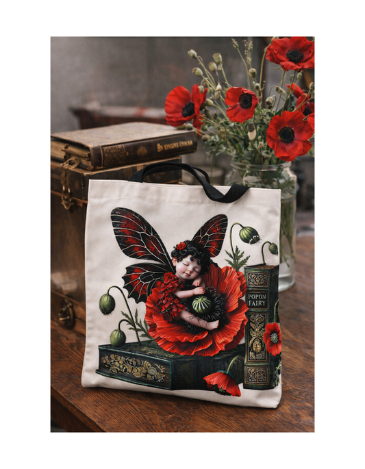 Geantă Shopper cu Zână Gotica și Maci Roșii