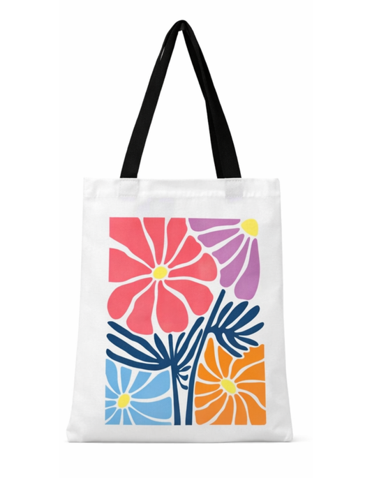 Geanta Tote Bag Alba cu Imprimeu Floral Multicolor