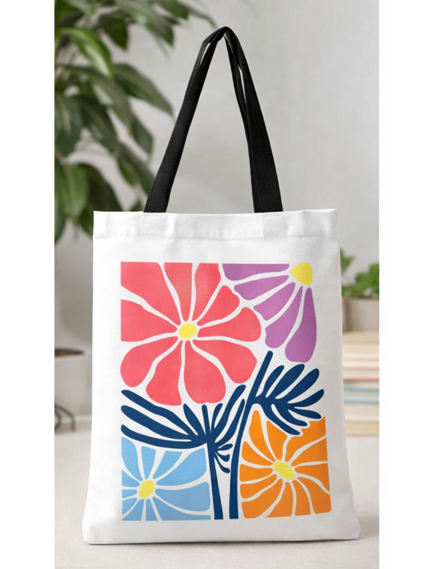 Geanta Tote Bag Alba cu Imprimeu Floral Multicolor