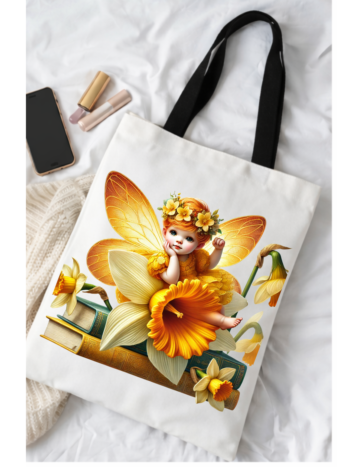 Geanta Tote Bag Alba 38 x 32 cm – Zana cu Narcise