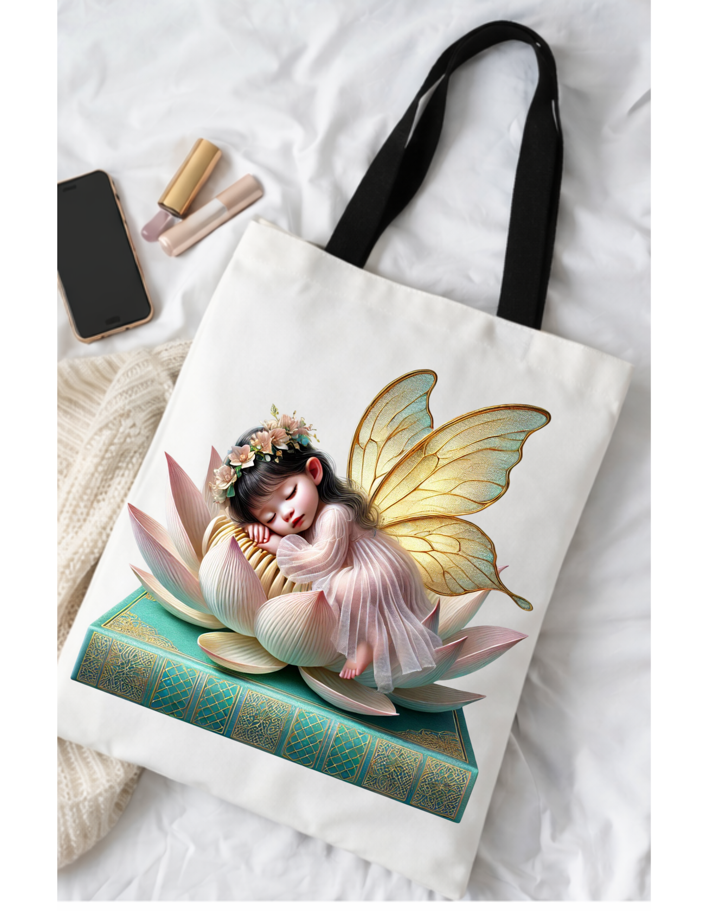Geanta Tote Bag Alba 38x32 cm – Floare de Lotus