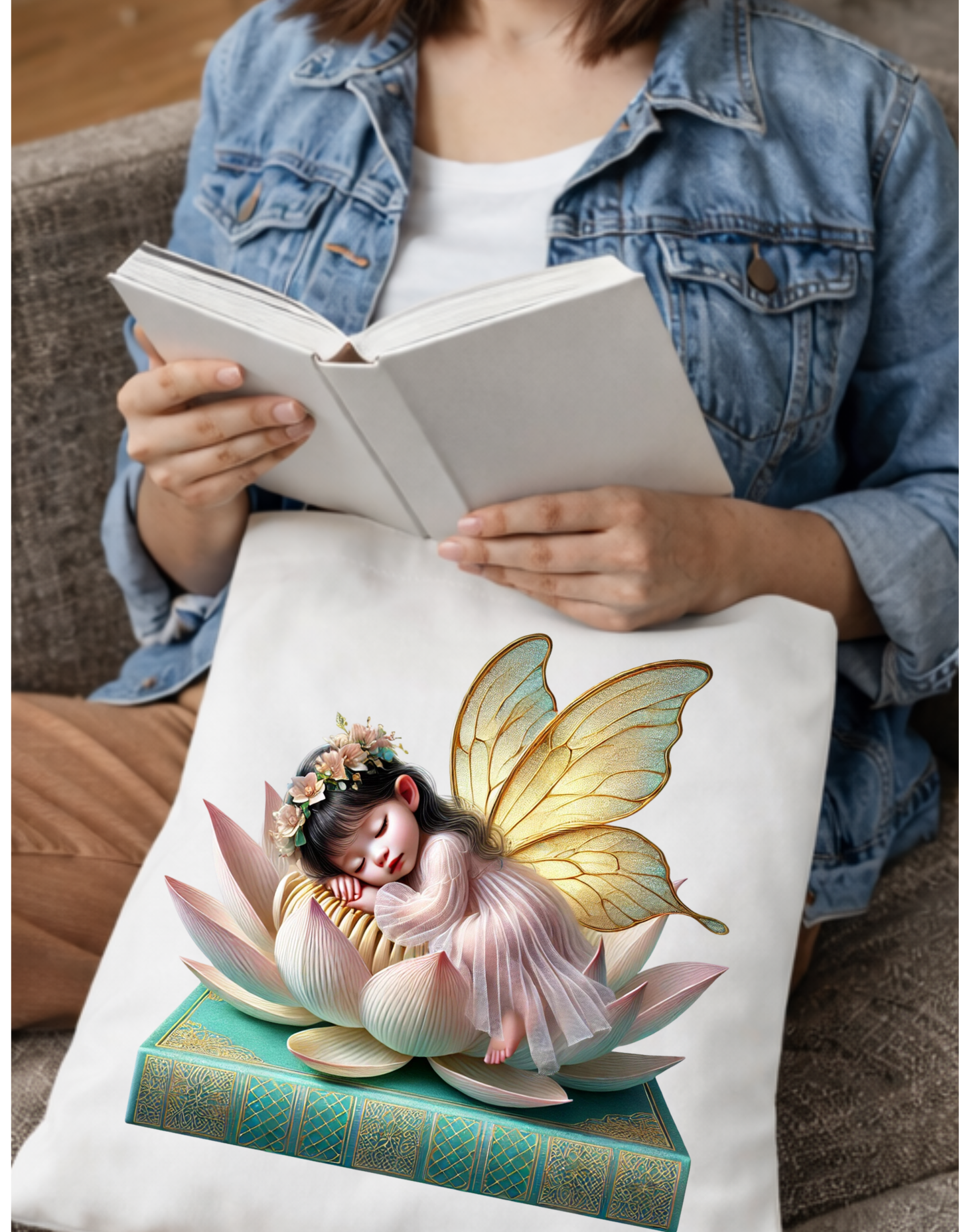 Geanta Tote Bag Alba 38x32 cm – Floare de Lotus