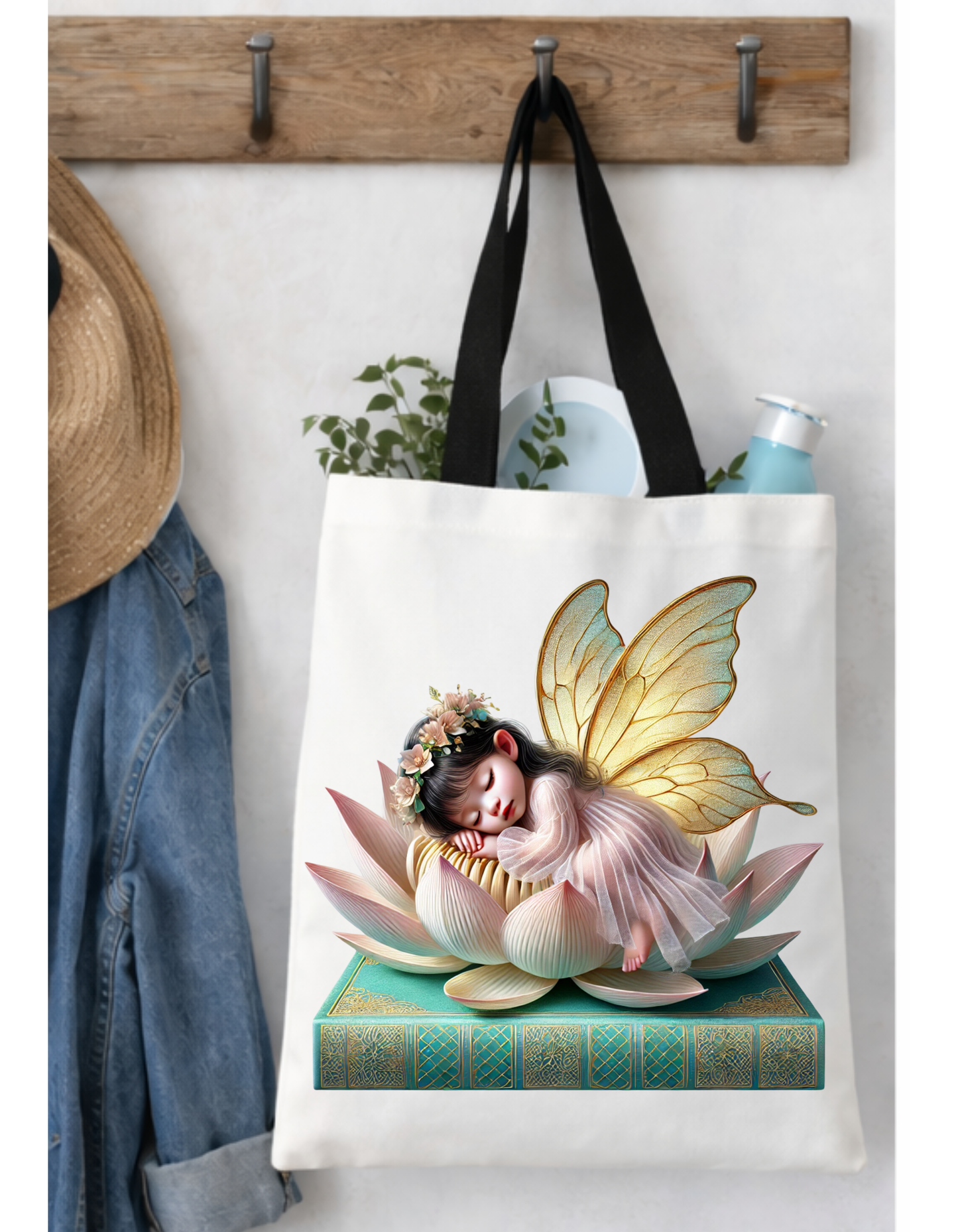 Geanta Tote Bag Alba 38x32 cm – Floare de Lotus