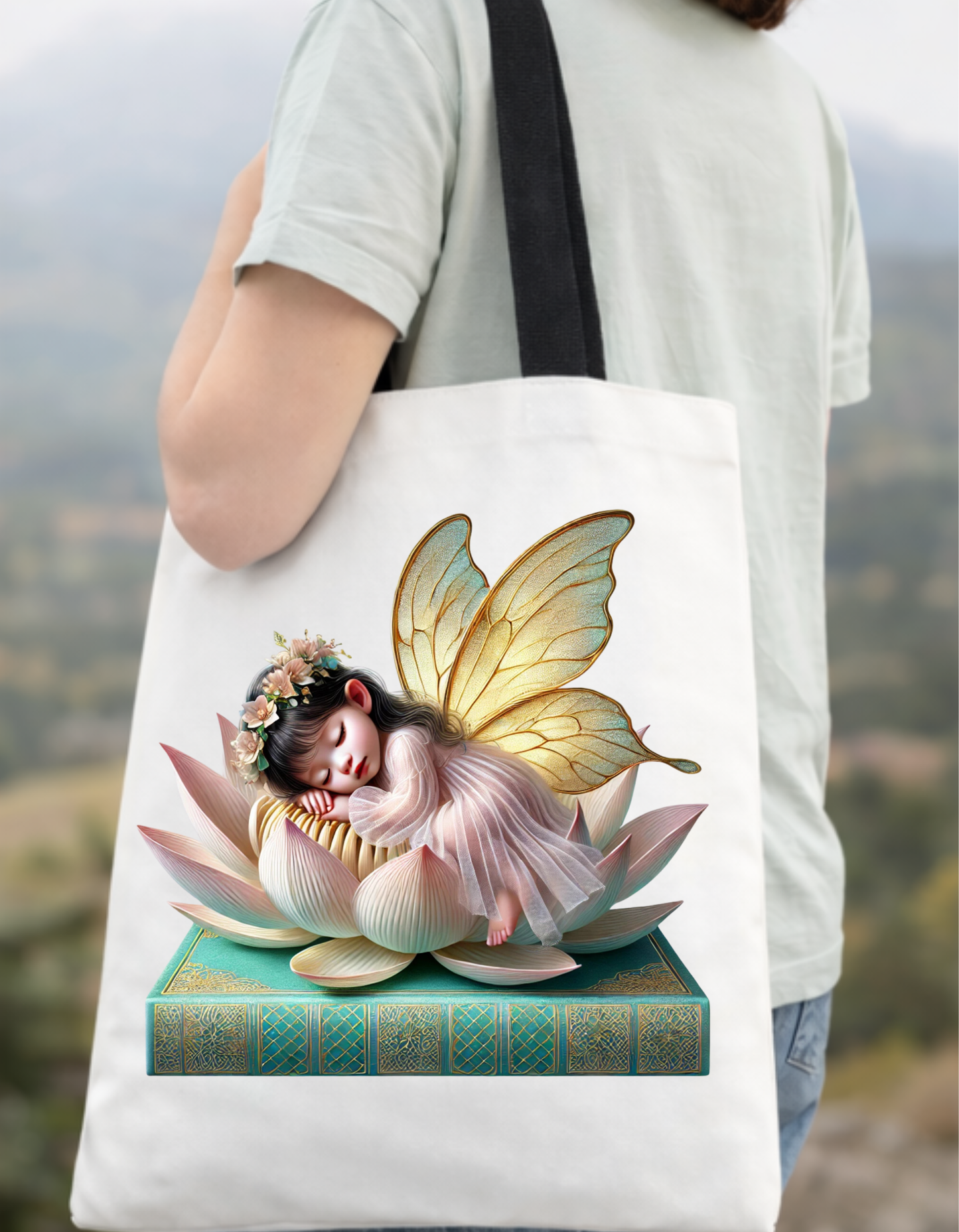 Geanta Tote Bag Alba 38x32 cm – Floare de Lotus