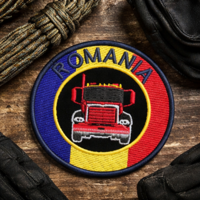 Patch Brodat Camion România – Emblemă Truck cu Steagul României
