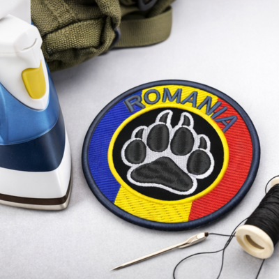 Patch Brodat România – Labă Urs / Animal cu Steagul României