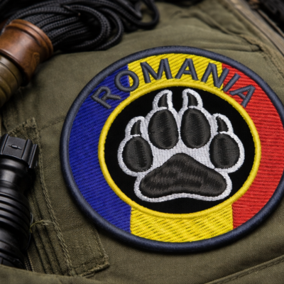Patch Brodat România – Labă Urs / Animal cu Steagul României