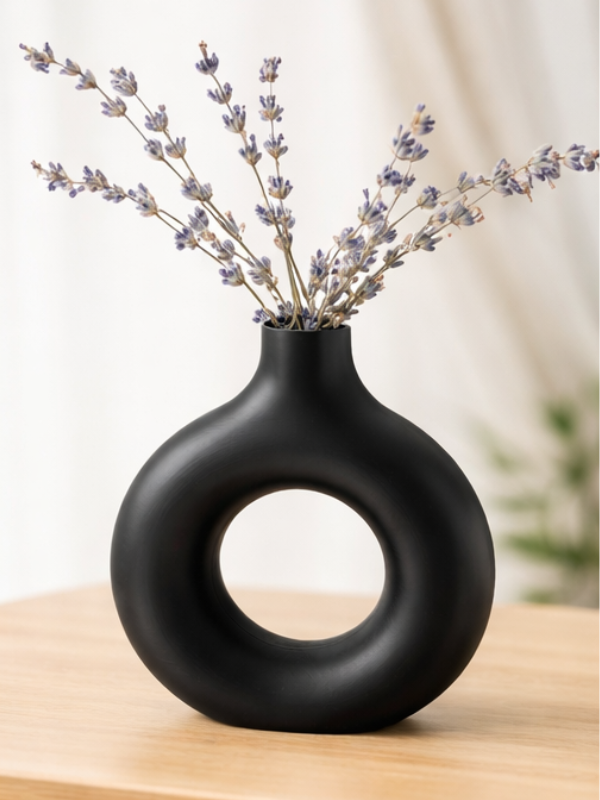 Vaza decorativă 3D, design minimalist, negru mat, 20cm
