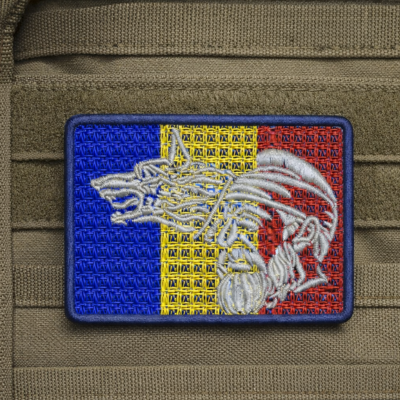 Patch Brodat Lup Dacic – Steagul României | Aplicare Termică sau Coasere
