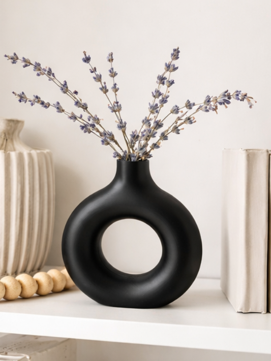 Vaza decorativă 3D, design minimalist, negru mat, 20cm