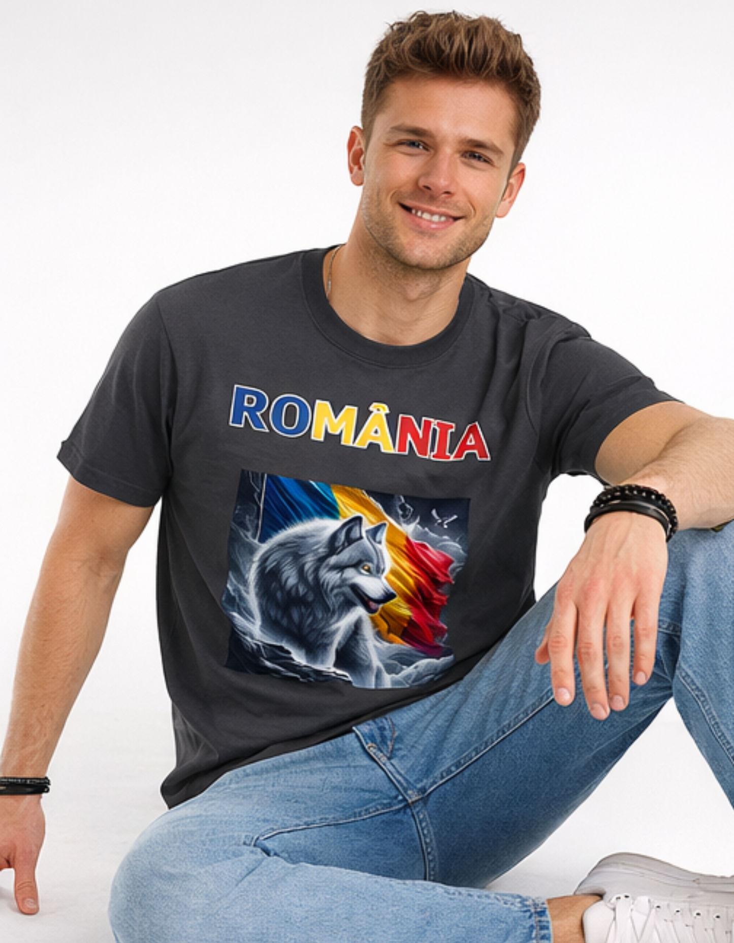 Tricou România Lup Alb – Tricou cu Steagul României (Print DTF)