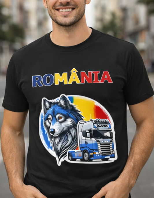Tricou România Lup Dacic și Camion – Tricou pentru Șoferi