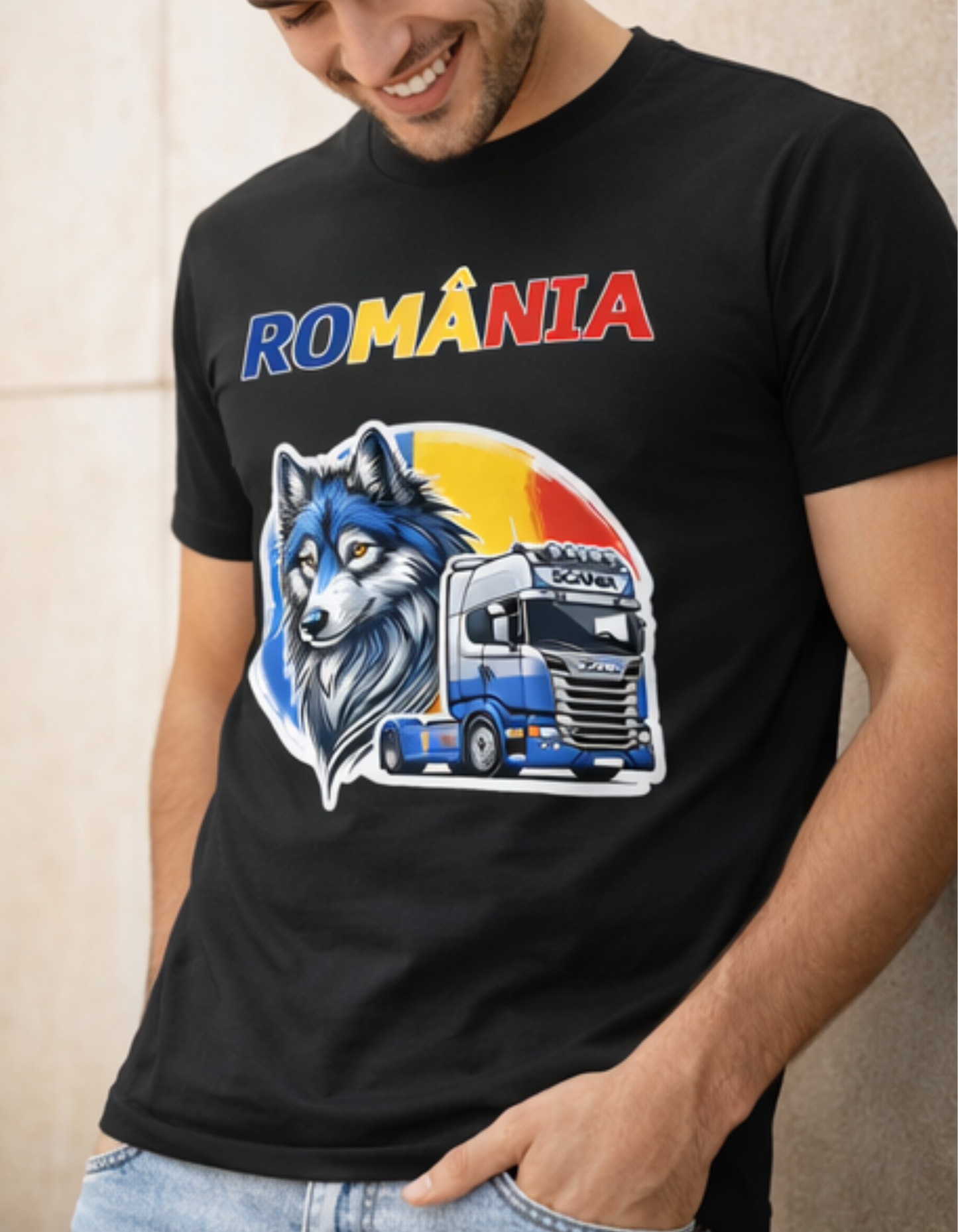 Tricou România Lup Dacic și Camion – Tricou pentru Șoferi