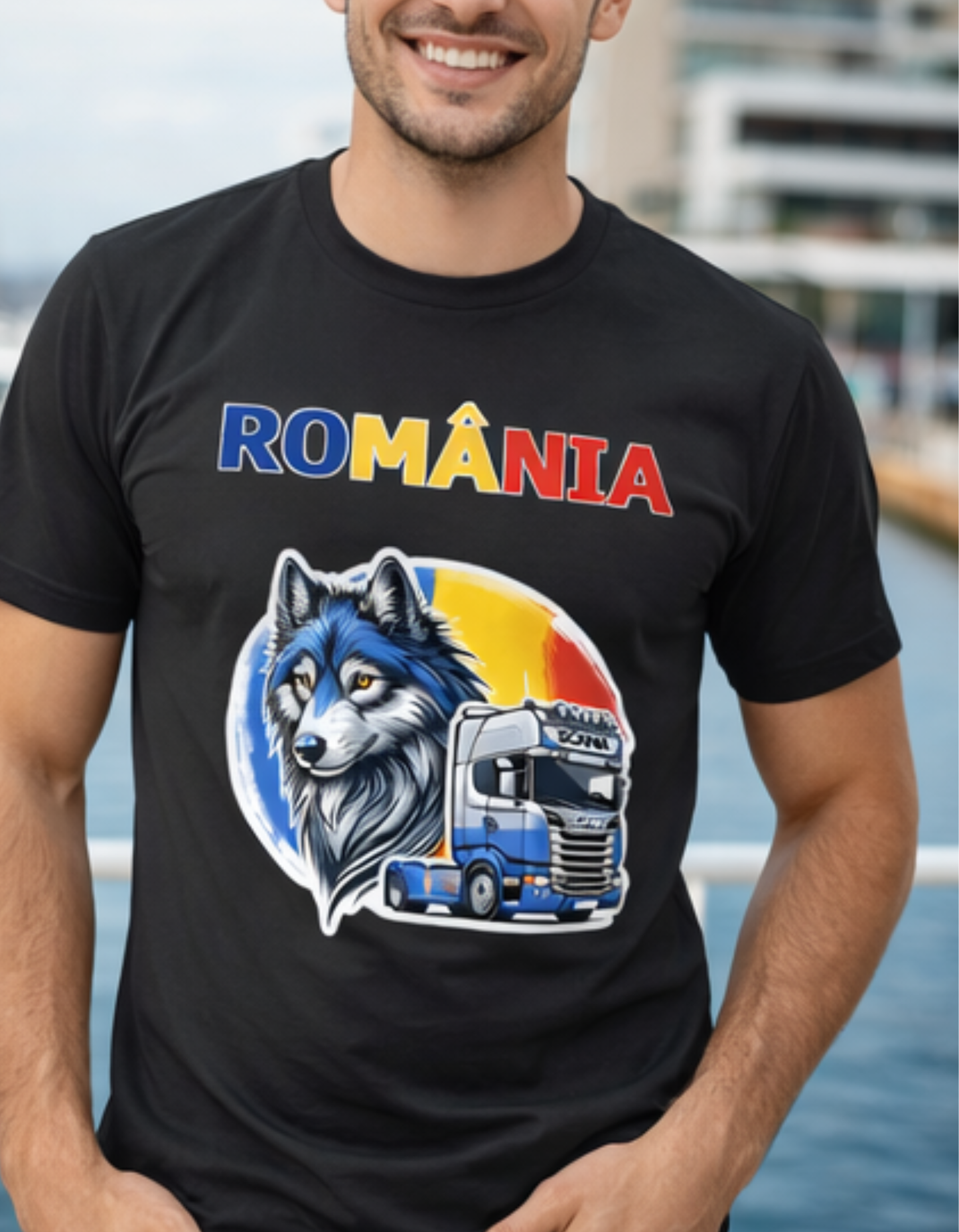 Tricou România Lup Dacic și Camion – Tricou pentru Șoferi
