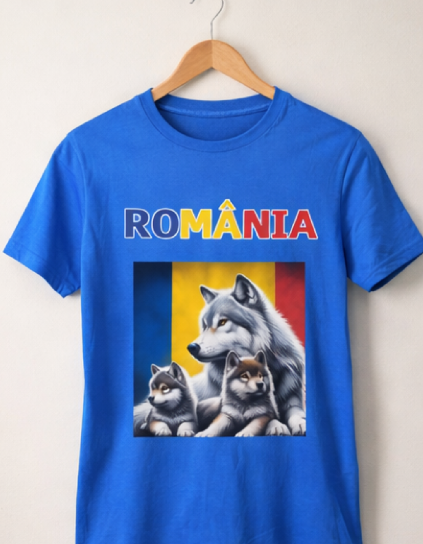 Tricou România cu Lup și Pui de Lup – Tricou Print DTF