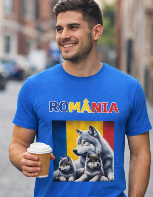 Tricou România cu Lup și Pui de Lup – Tricou Print DTF