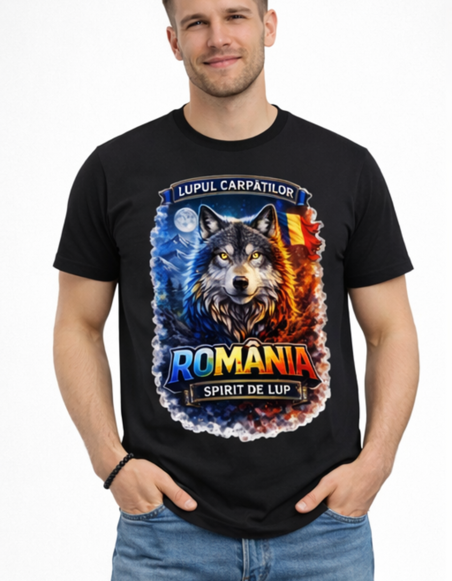 Tricou România „Lupul Carpaților – Spirit de Lup” | Tricou Print DTF