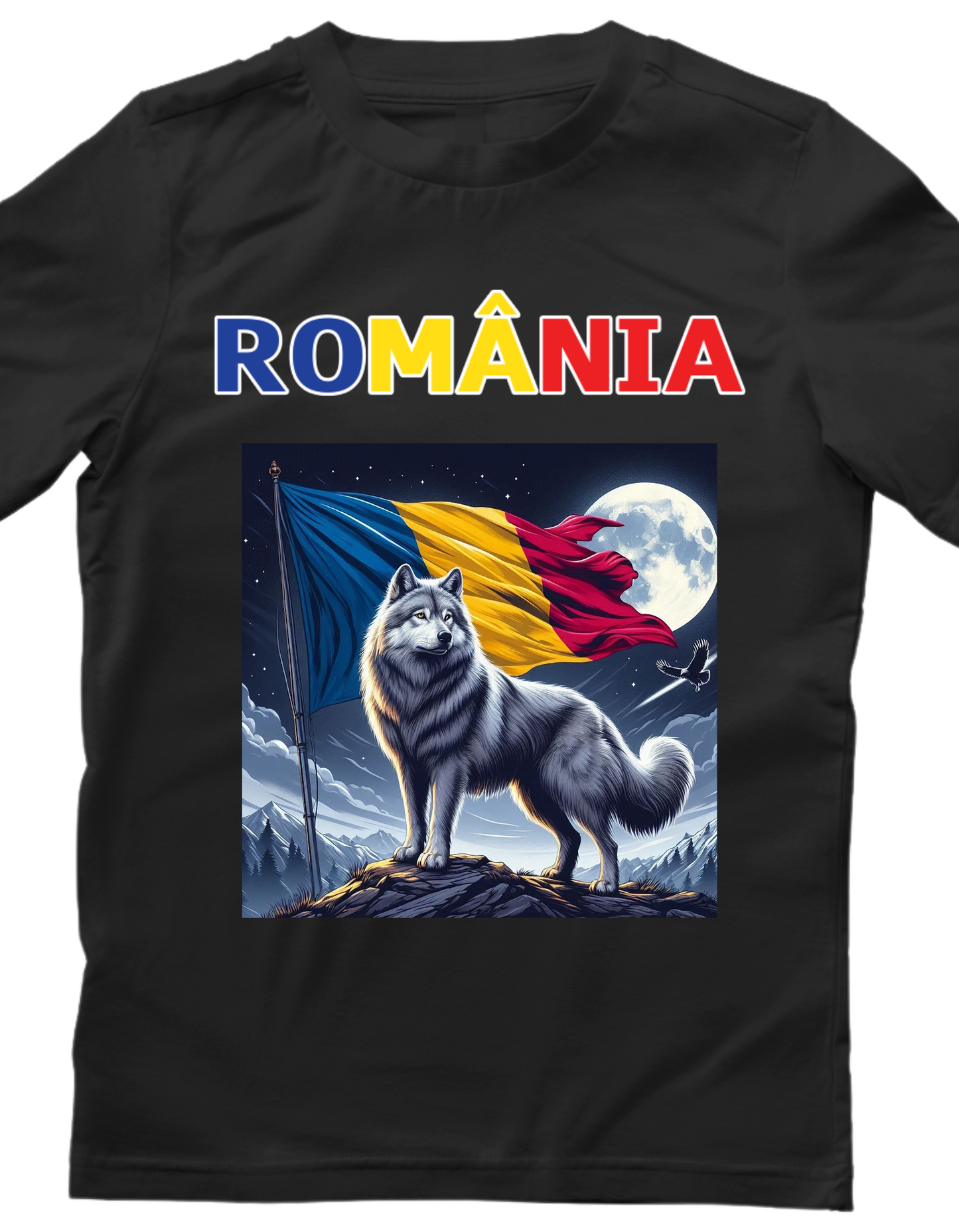 Tricou ROMÂNIA Lup Dacic – Print DTF Premium, 100% Bumbac