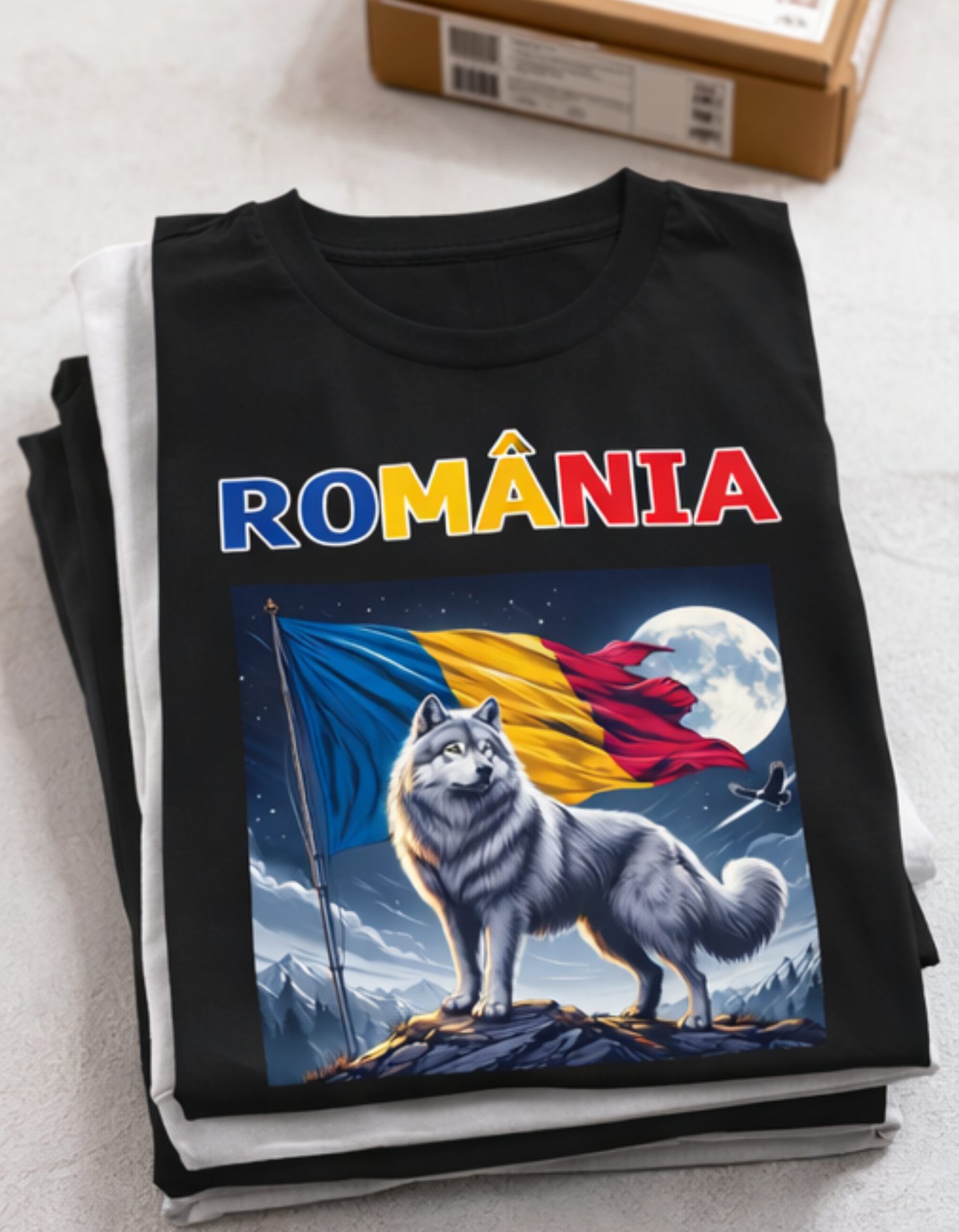 Tricou ROMÂNIA Lup Dacic – Print DTF Premium, 100% Bumbac