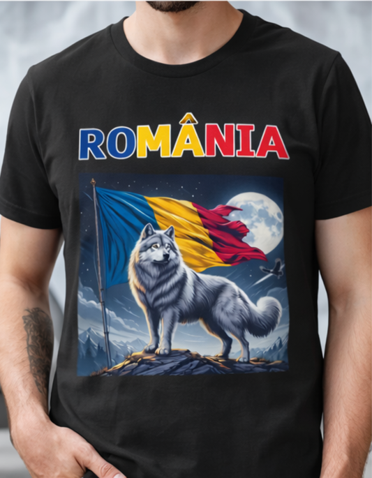 Tricou ROMÂNIA Lup Dacic – Print DTF Premium, 100% Bumbac