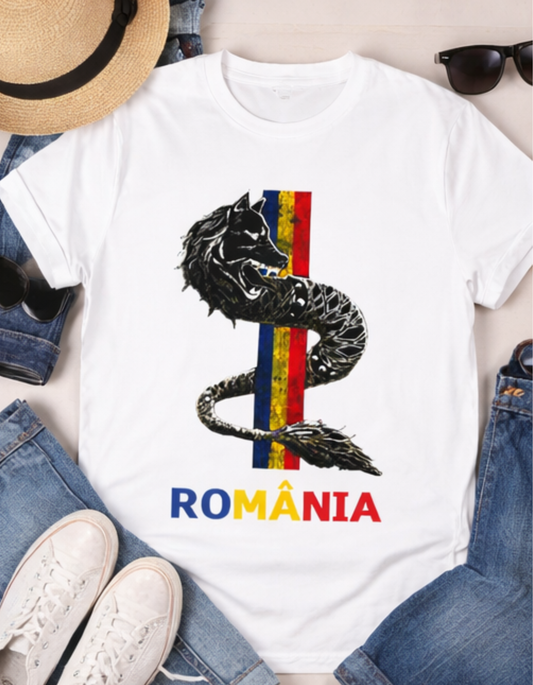 Tricou România Lup Dacic – Bumbac 100% | Print DTF Premium