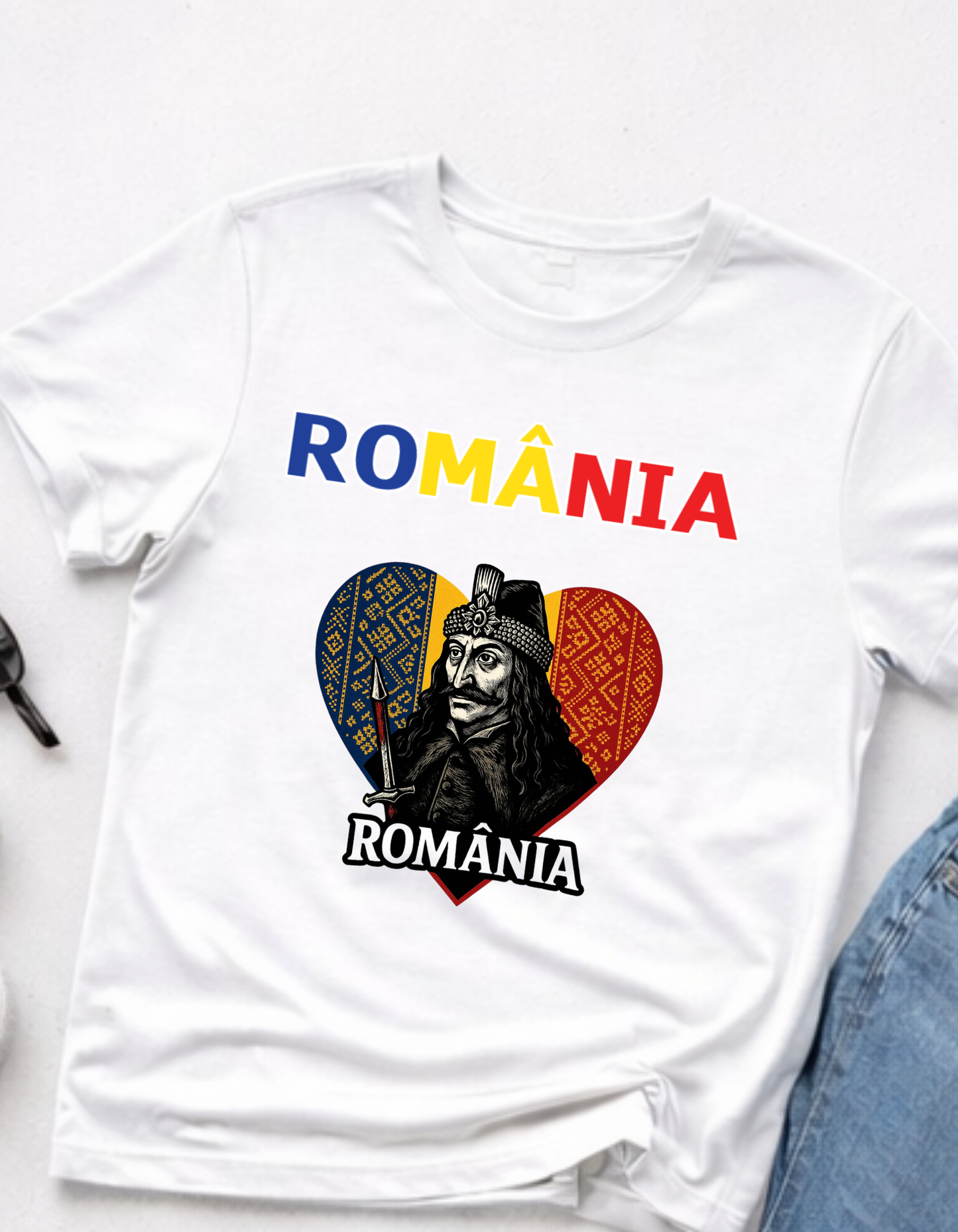 Tricou România cu Vlad Țepeș – 100% Bumbac, Print DTF Premium