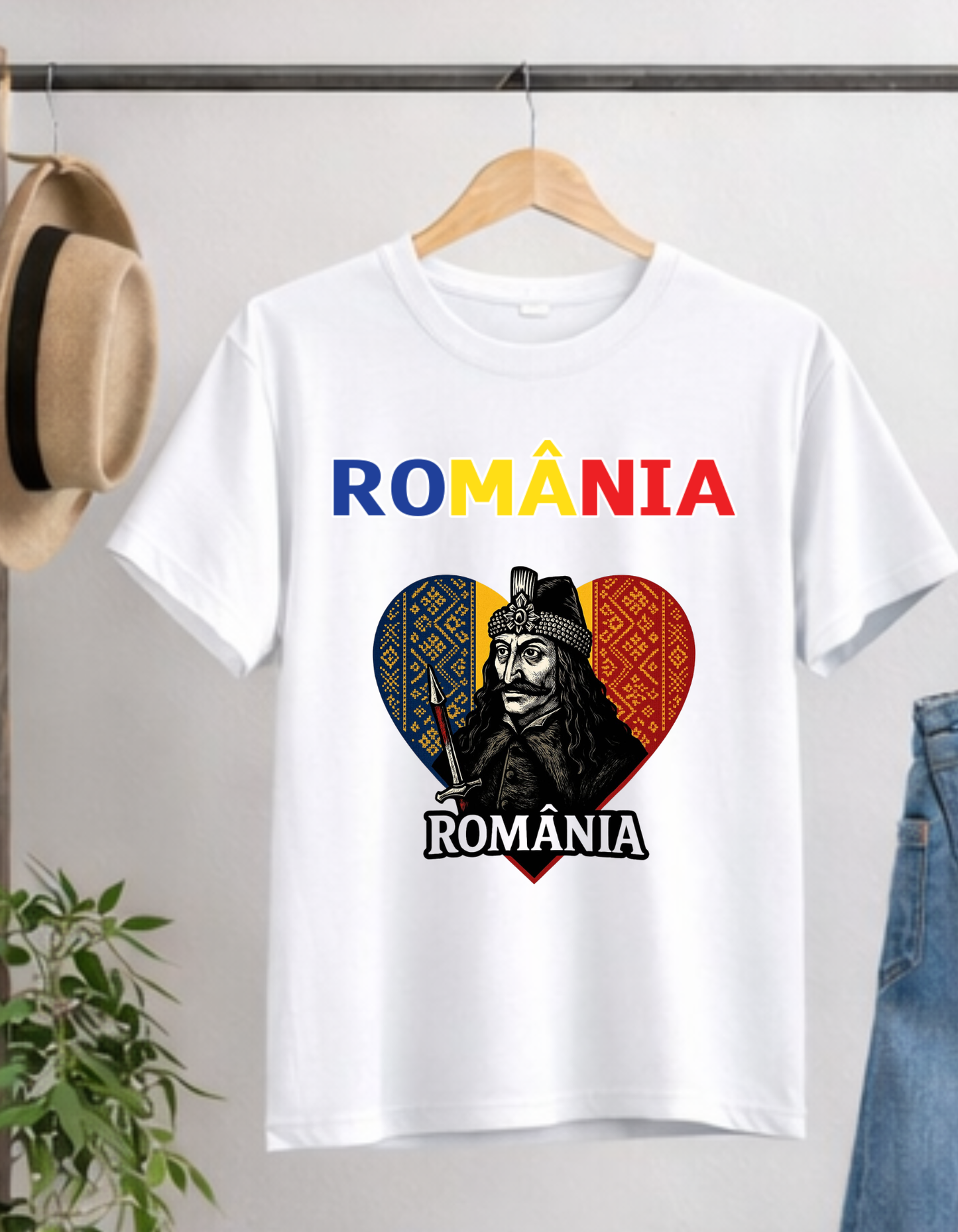 Tricou România cu Vlad Țepeș – 100% Bumbac, Print DTF Premium
