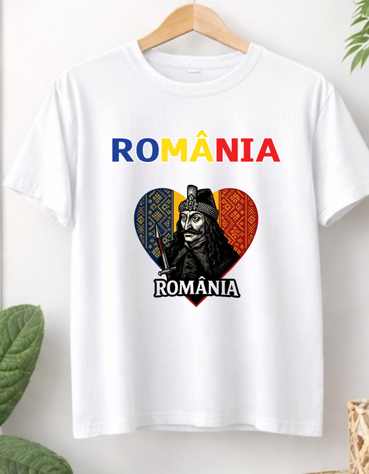 Tricou România cu Vlad Țepeș – 100% Bumbac, Print DTF Premium