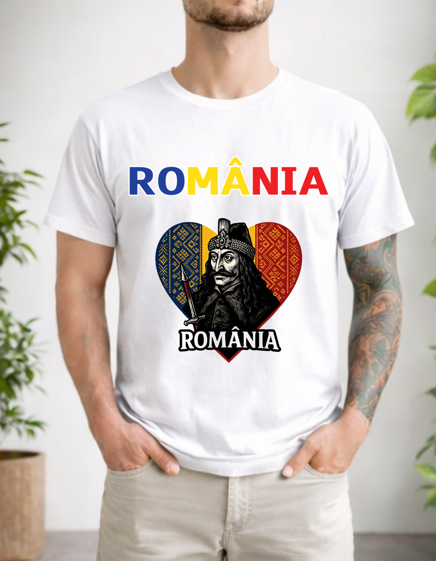 Tricou România cu Vlad Țepeș – 100% Bumbac, Print DTF Premium
