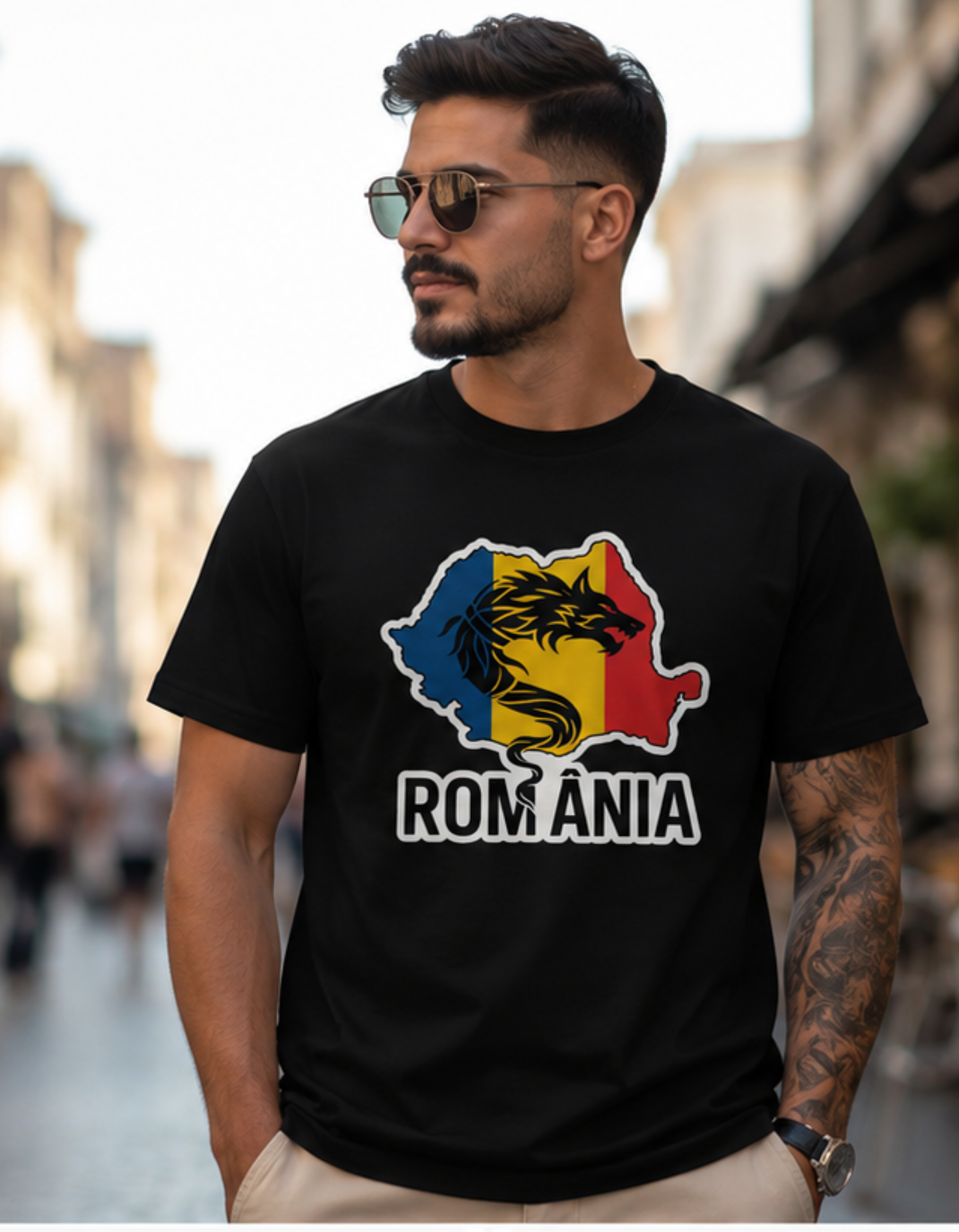 Tricou România Lup Dacic – 100% Bumbac, Imprimare DTF Premium, Unisex