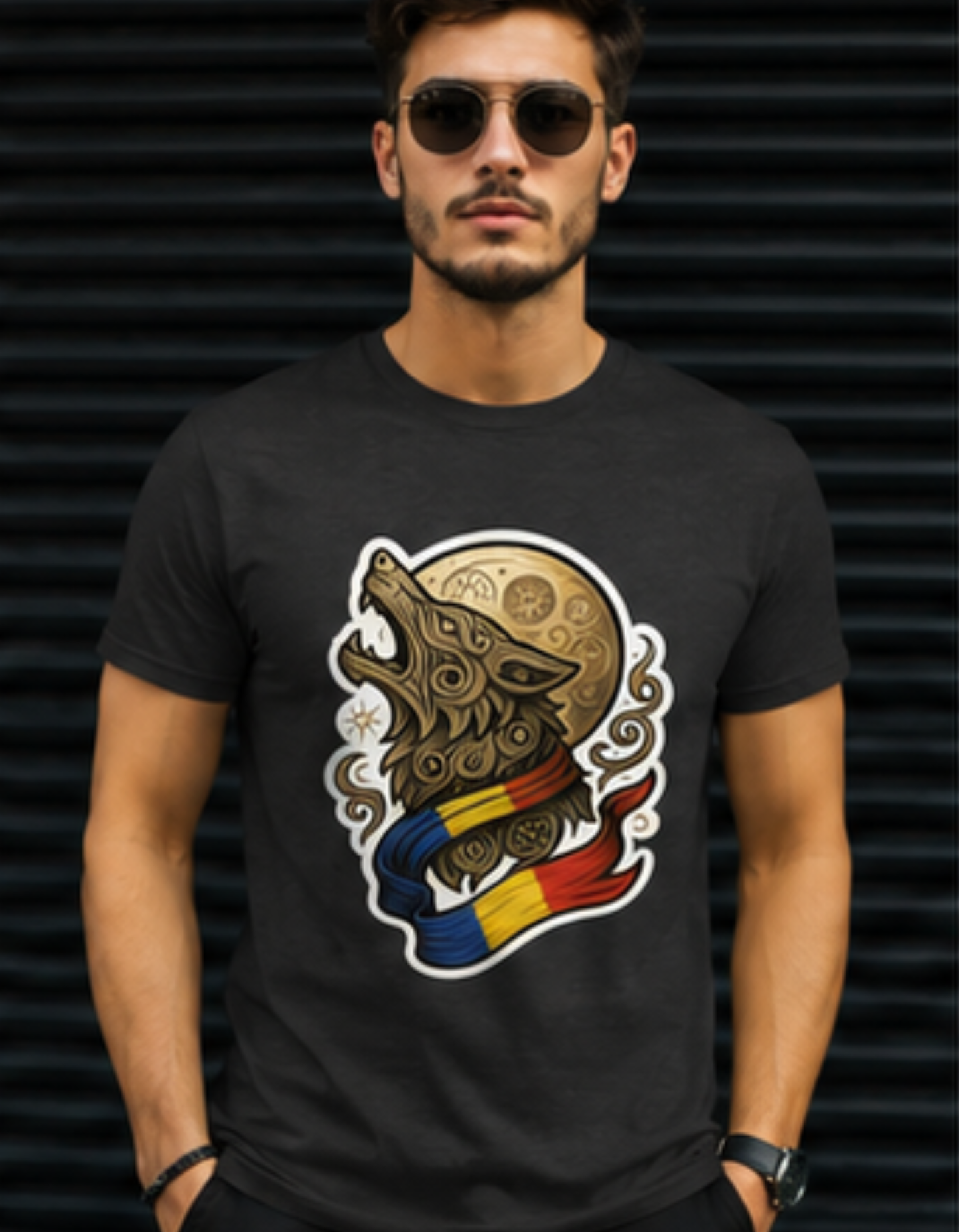 Tricou Lup Dacic – Design Tribal cu Tricolor Românesc